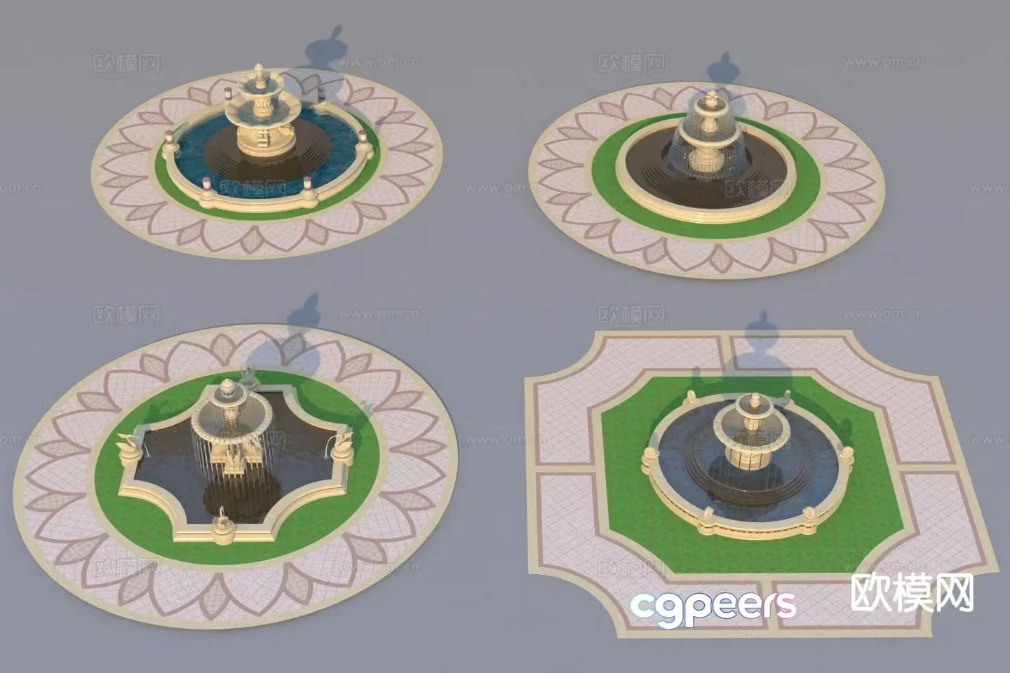 European flower bowl falling water fountain 3d model