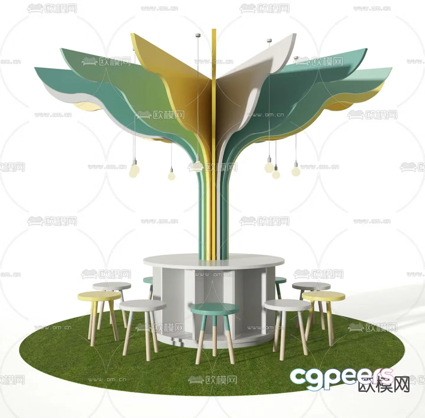 Tree shaped column children’s desk 3D model