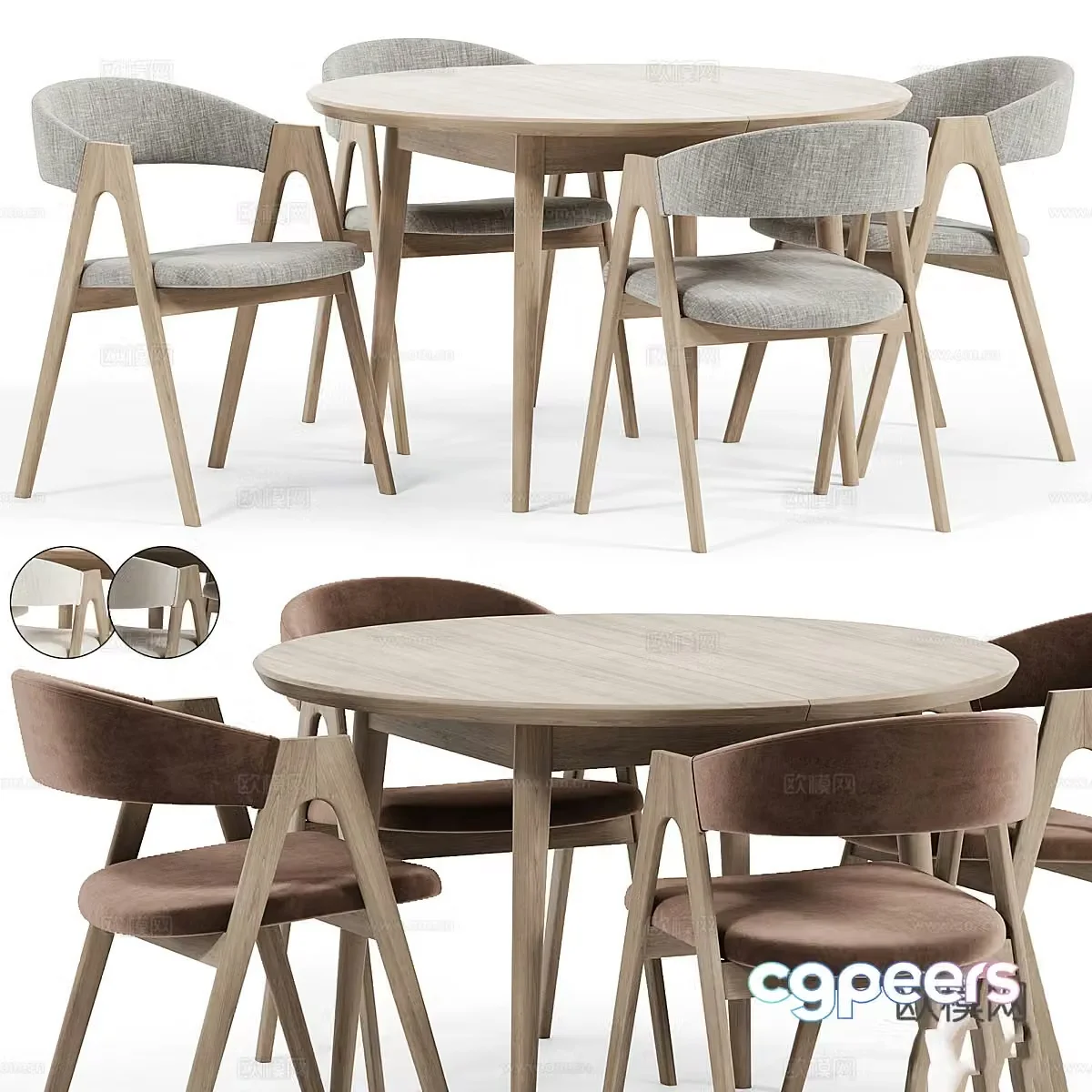 New Chinese round dining table and chair 3D model