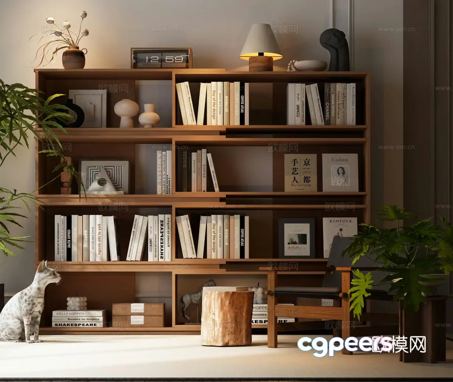 Modern medieval style bookcase Middle-aged style bookcase bookcase combination Modern medieval casual chair combination 3D model