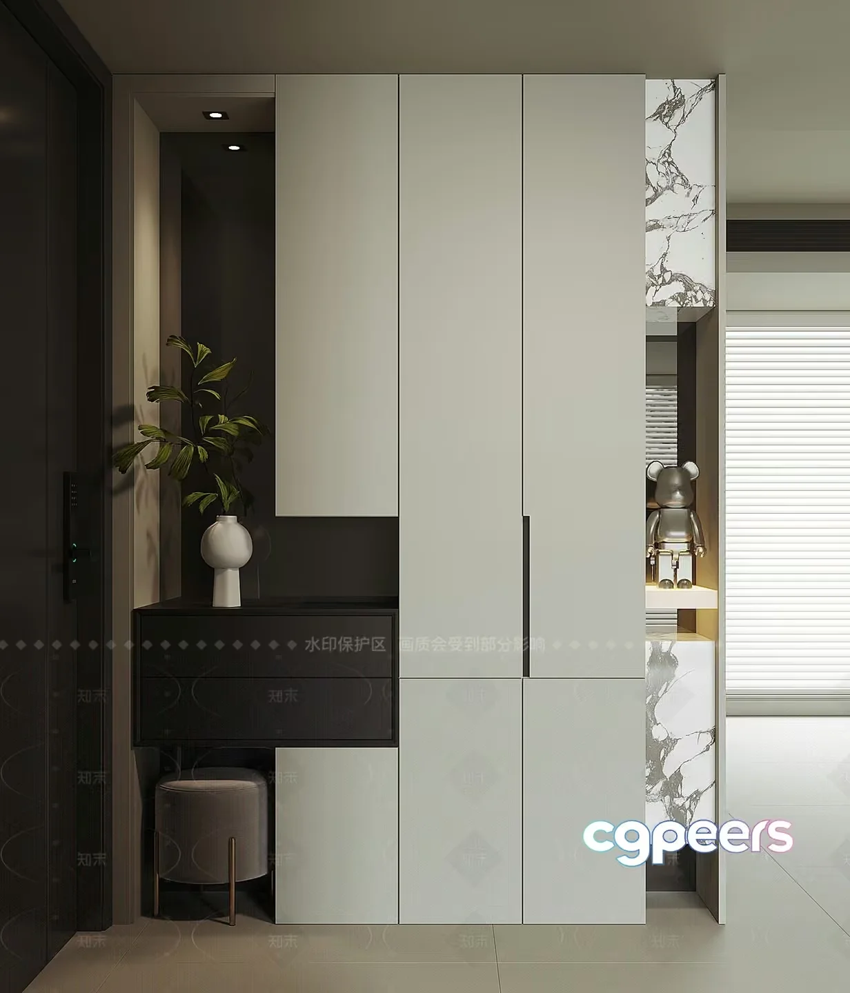 Modern White Wardrobe 3D Model – 13762 – VRAY Render
