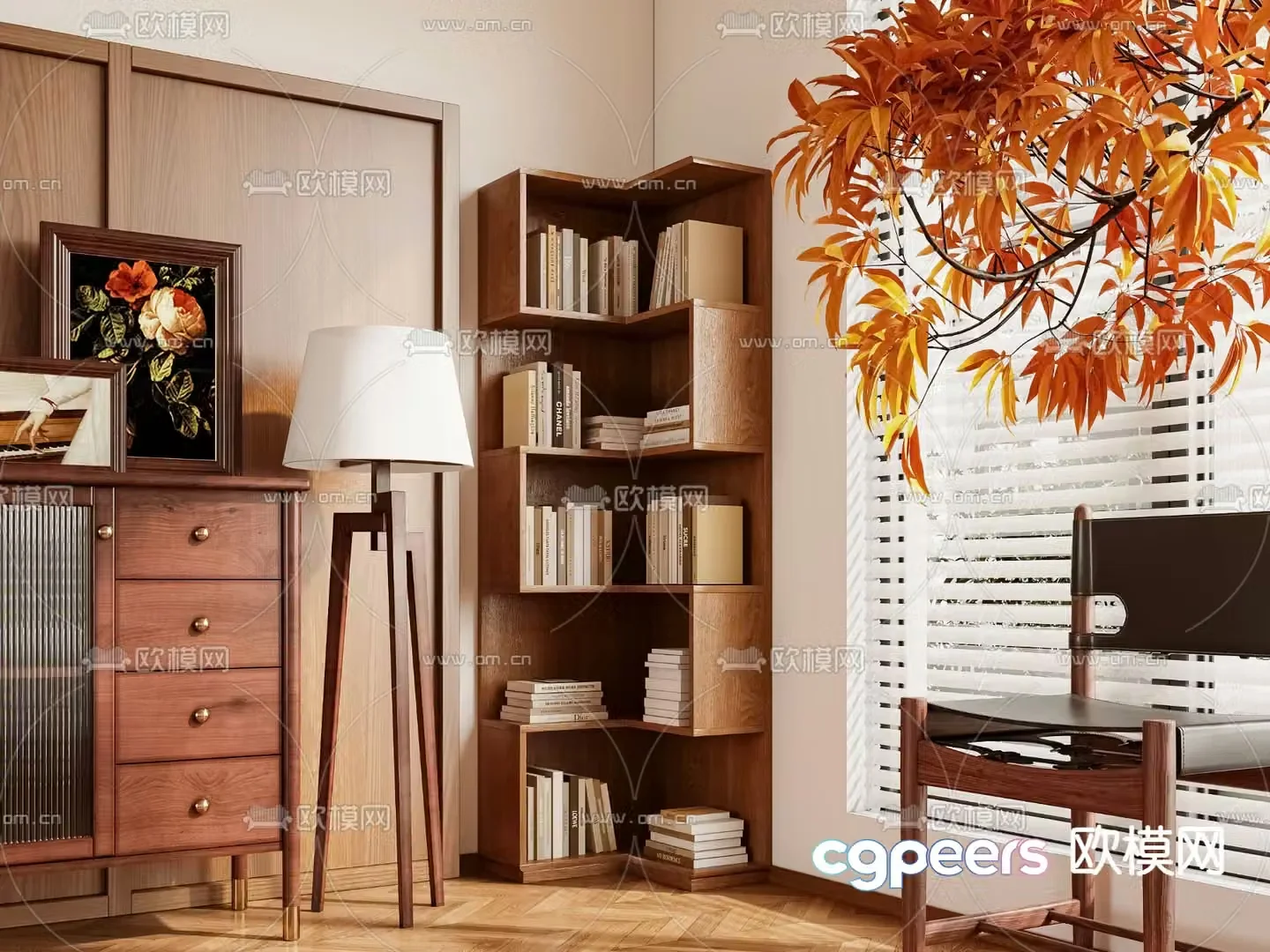 Medieval style corner cabinet corner cabinet bookshelf 3d model