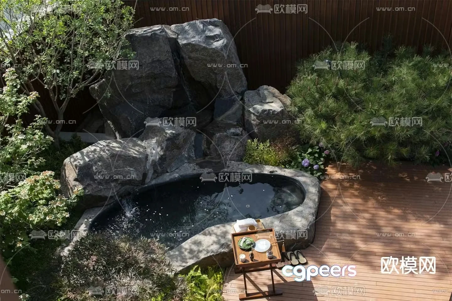 Japanese garden water feature hot spring pool 3D model