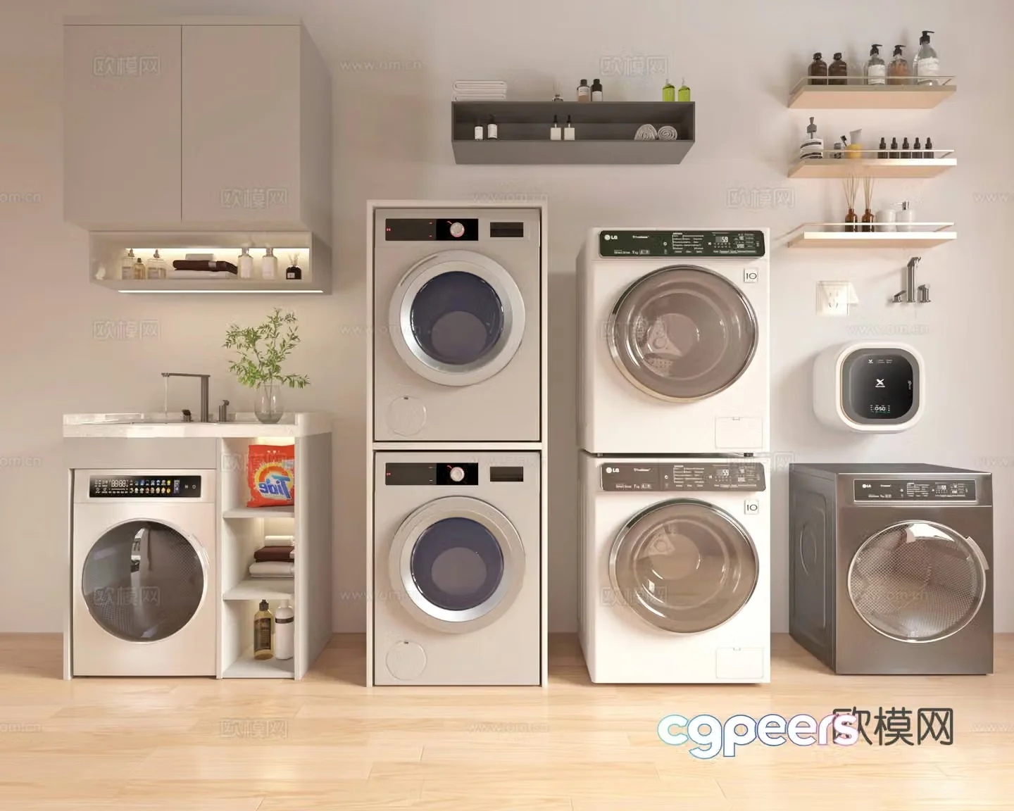 Washing cabinet drum washing machine wall-mounted washing machine storage rack 3D model