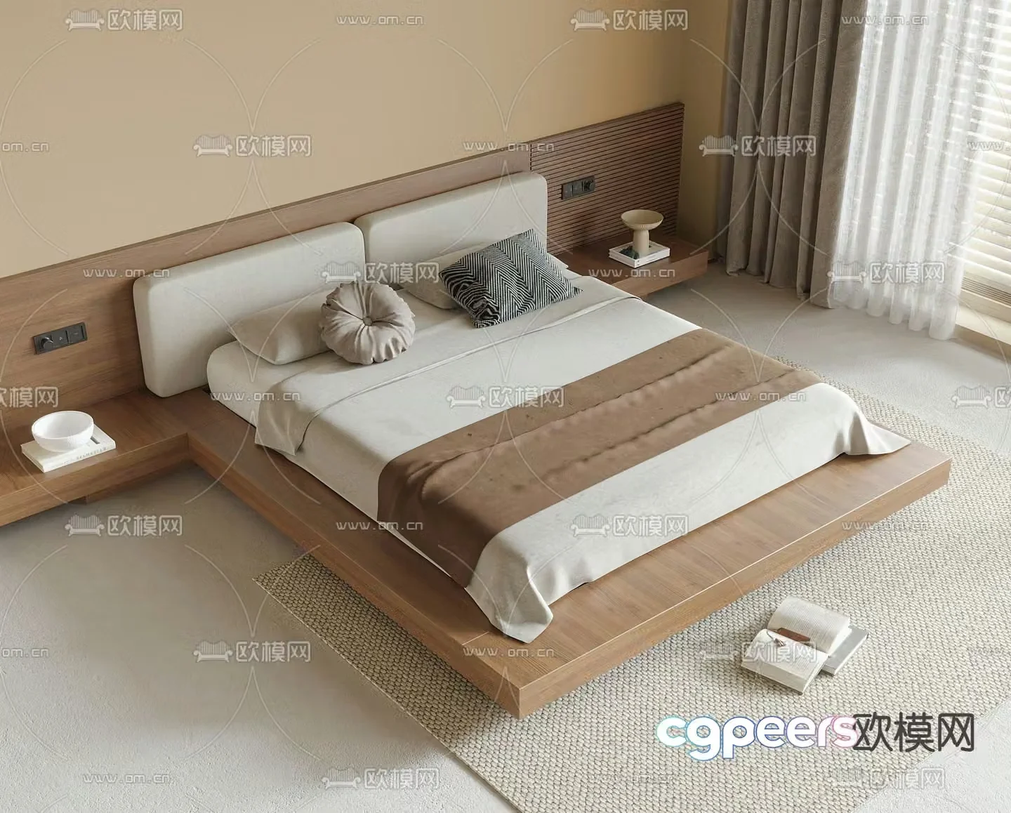 Wabi-sabi double bed 3d model