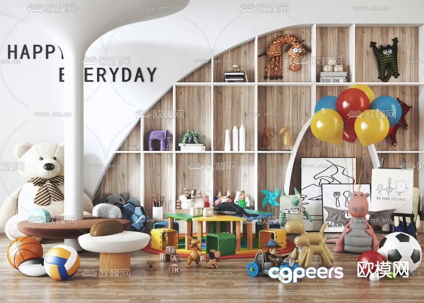 Modern kindergarten puzzle area children’s toy table and chair combination 3D model