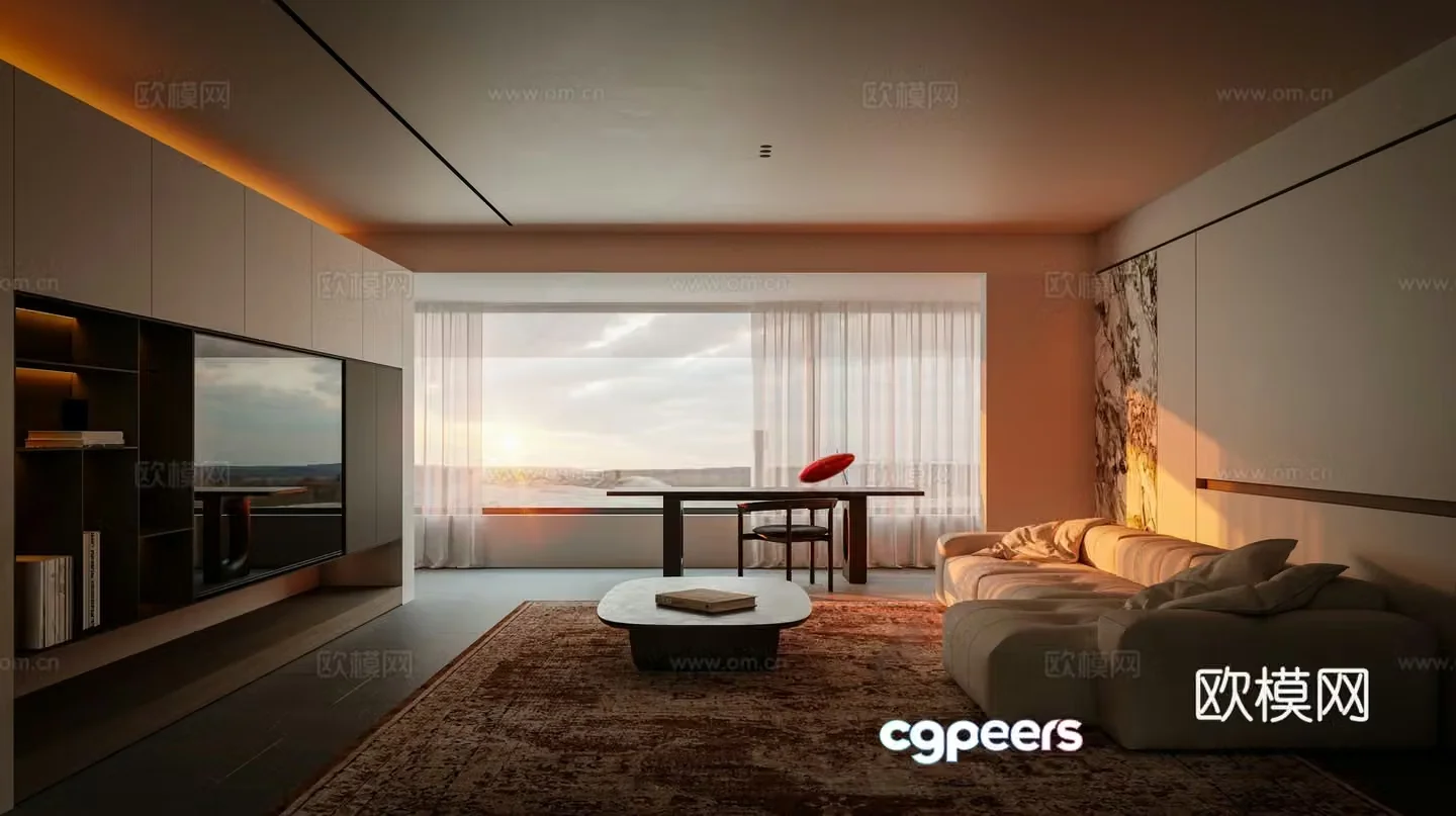 Modern minimalist home living room horizontal hall large flat floor living room villa living room minimalist sofa tea 3D model