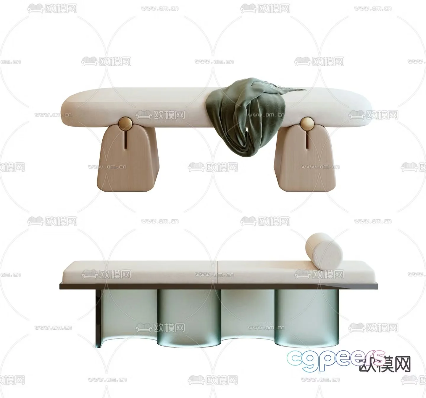 Bed end stool acrylic stool 3d model