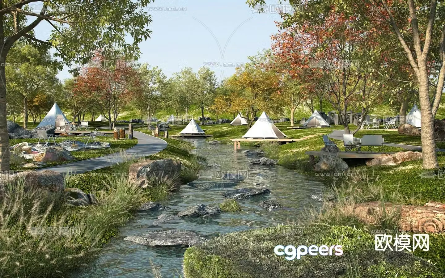 campsite stream gully 3d model