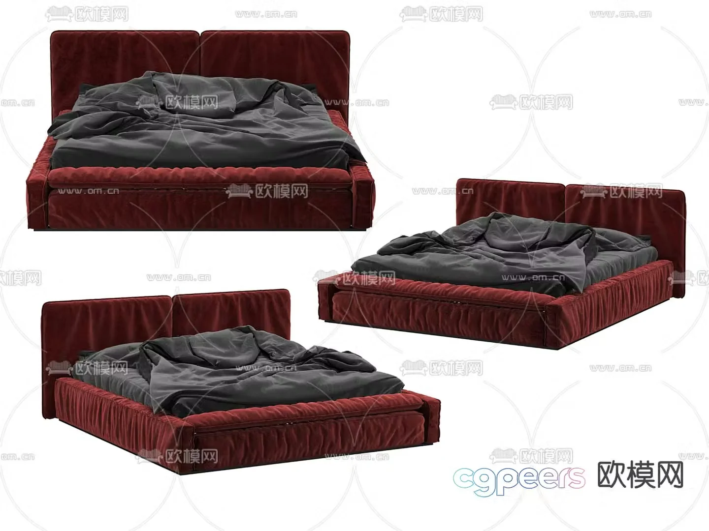 Light luxury double bed 3D model