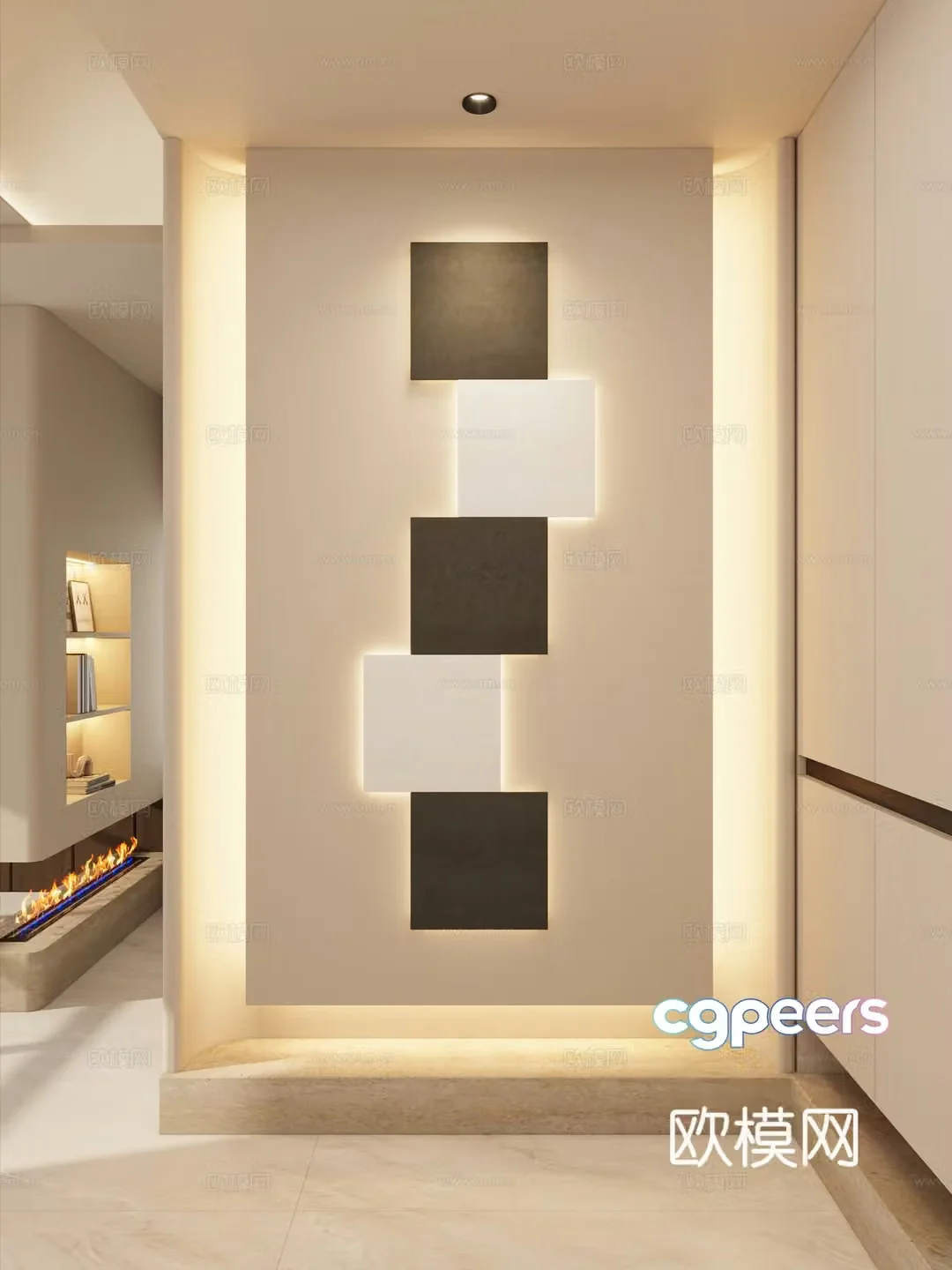 Italian minimalist style geometric stacking floating niche flame fireplace entrance partition entrance 3D model