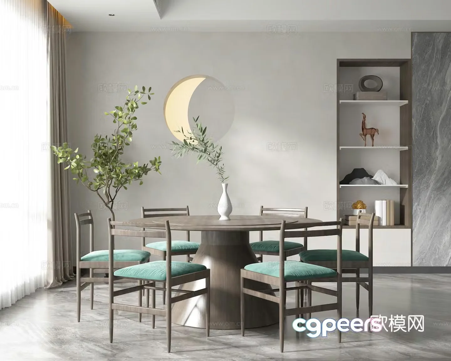 New Chinese restaurant round table and chair combination 3D model