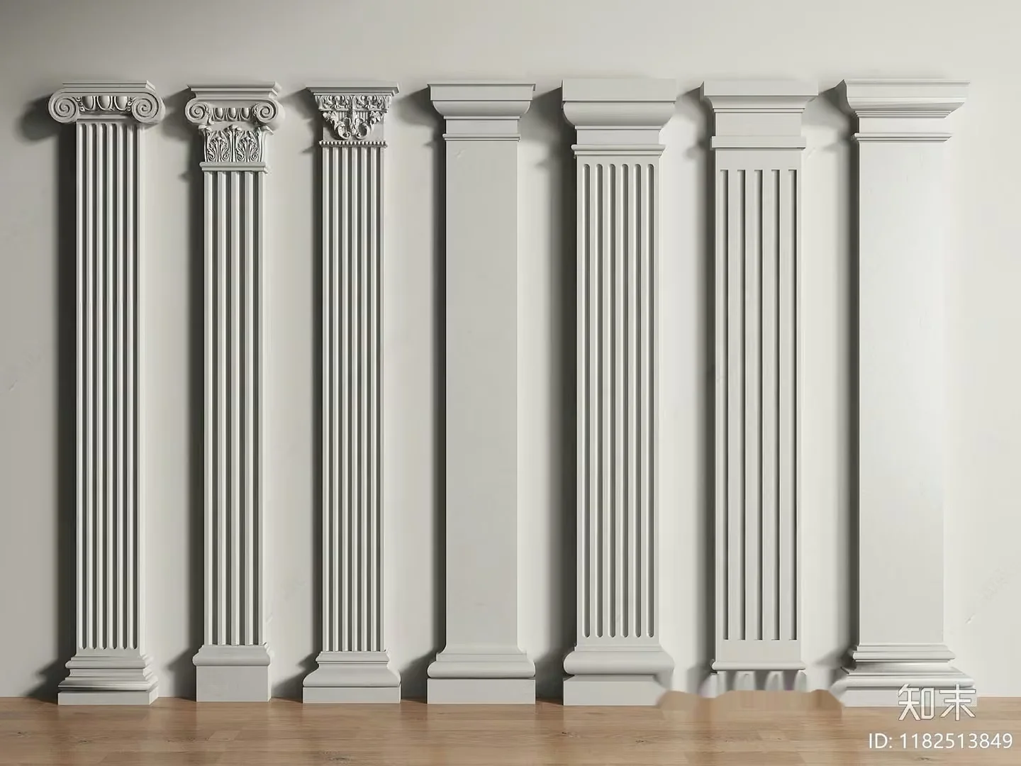 Six White Pillars 3D Model – 11878 – VRAY Render