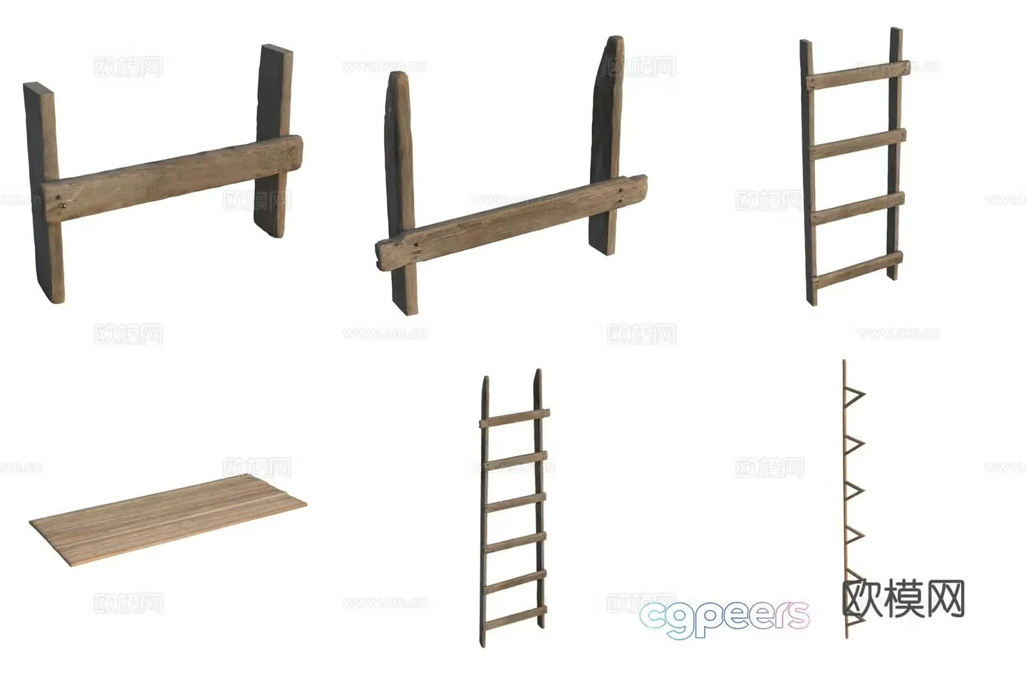 Wood wood plank wooden ladder 3d model