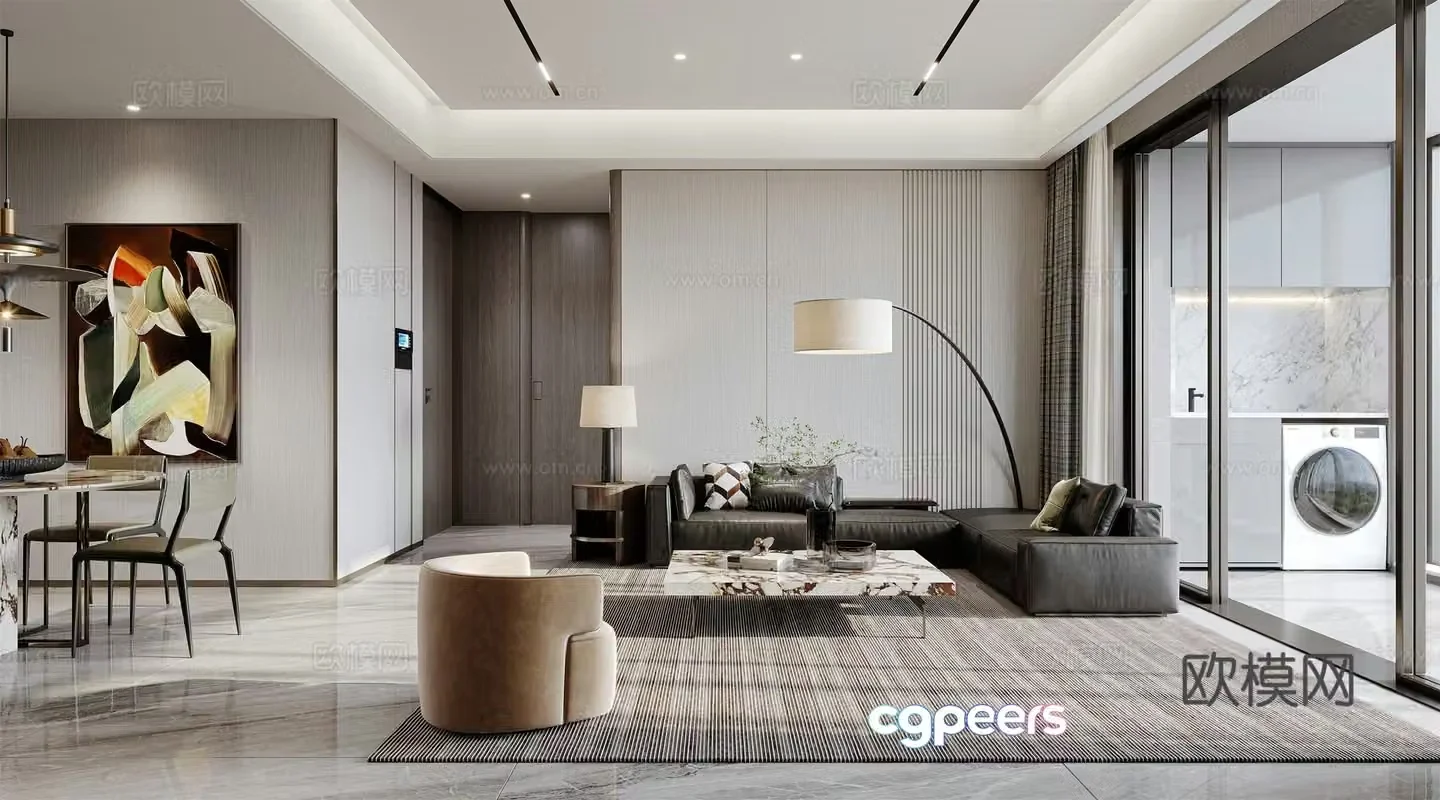 Modern living and dining room 3d model