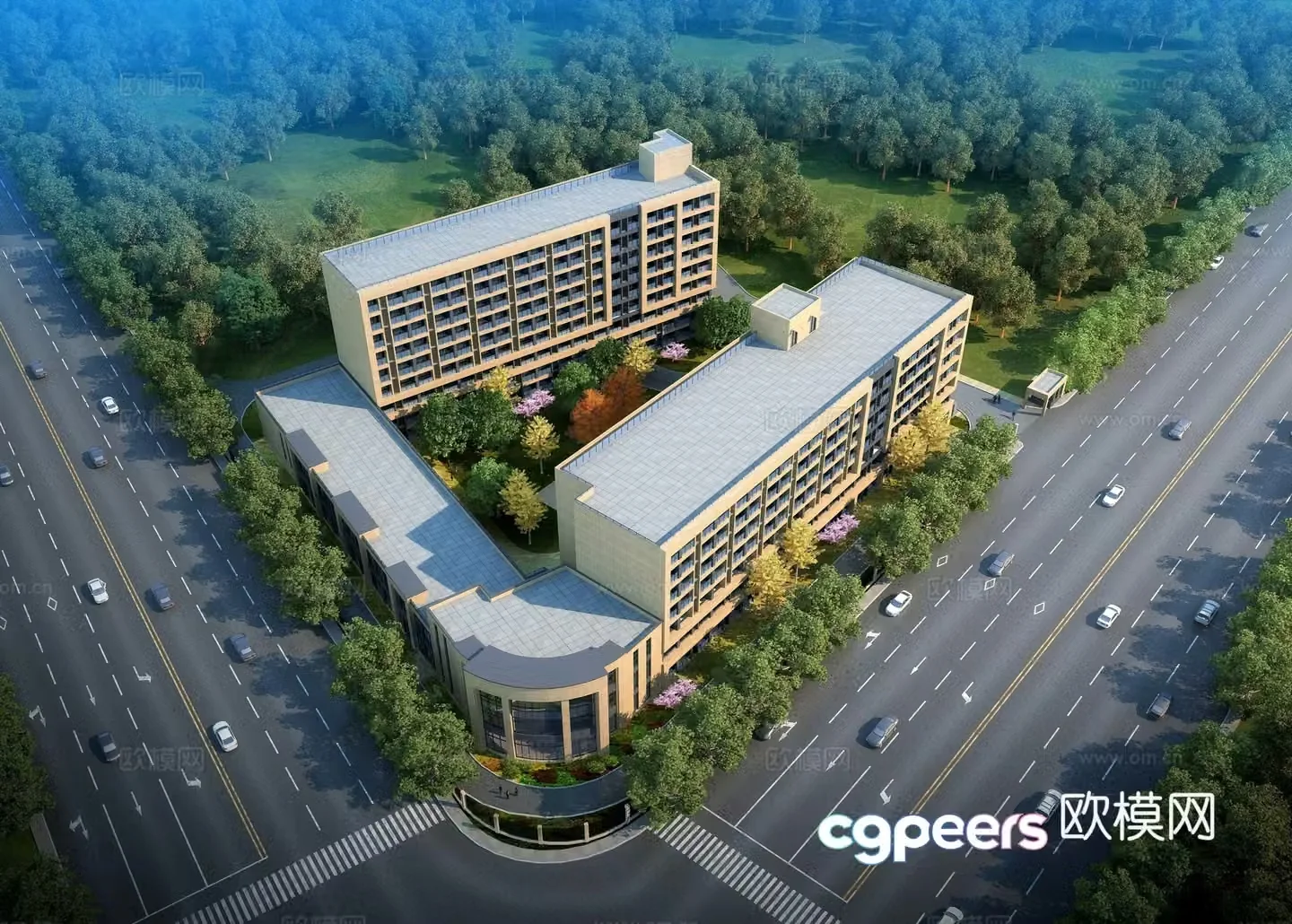 Aerial view 3D model of school dormitory building