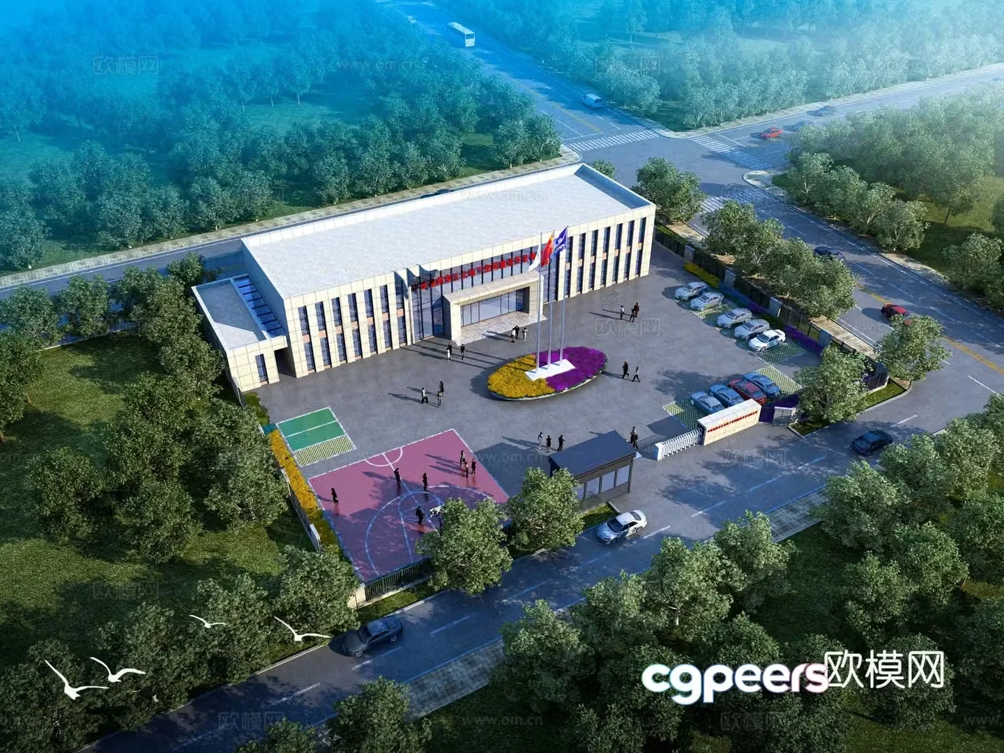 Modern comprehensive office building bird’s eye -catching 3D model