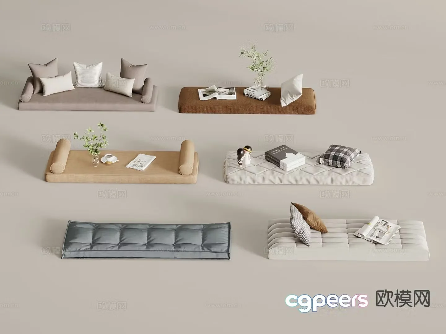Modern bay window seat cushion 3d model