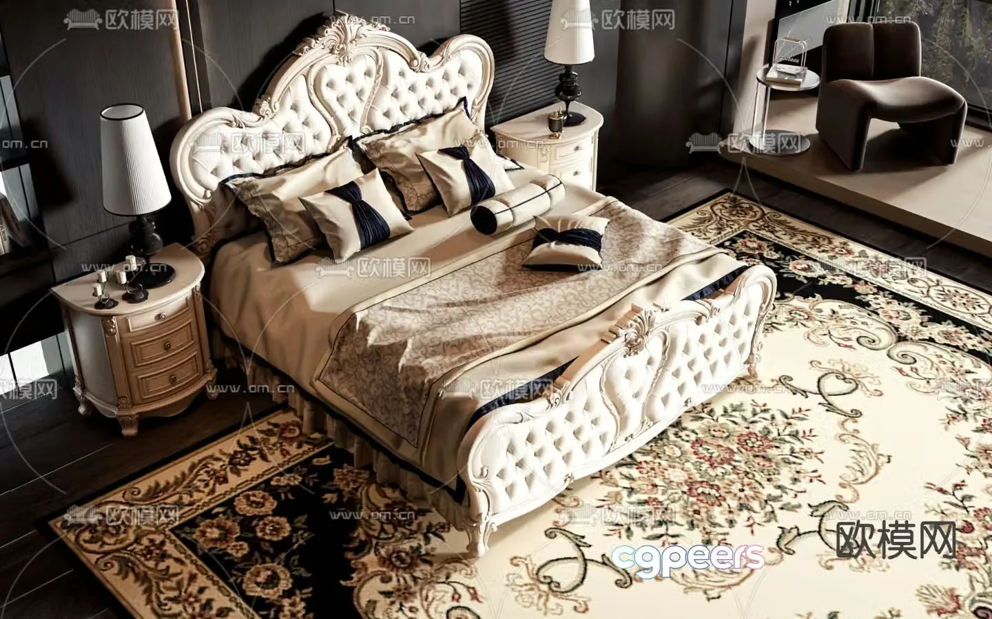 European double bed 3d model