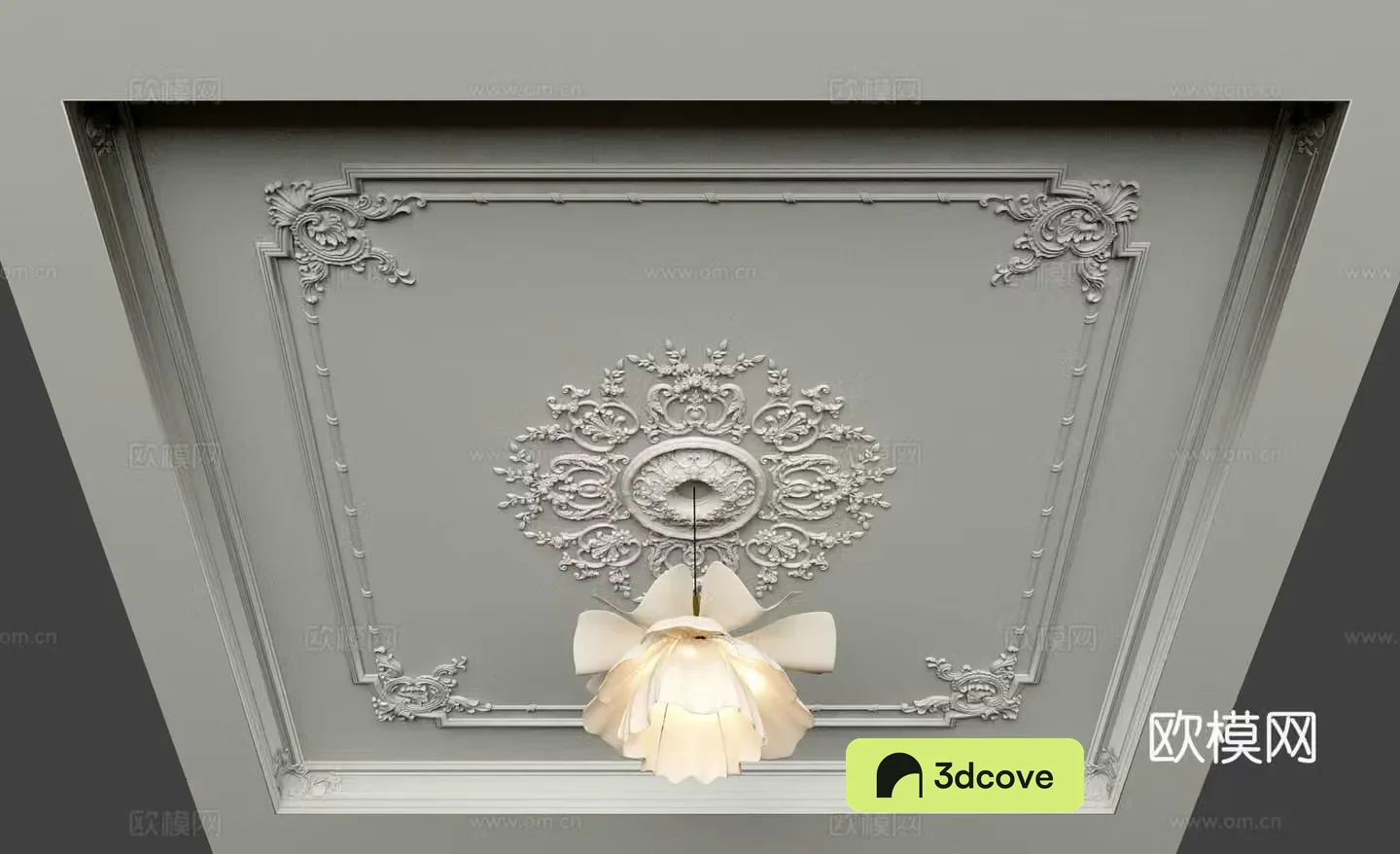 French ceiling plaster carved line chandelier