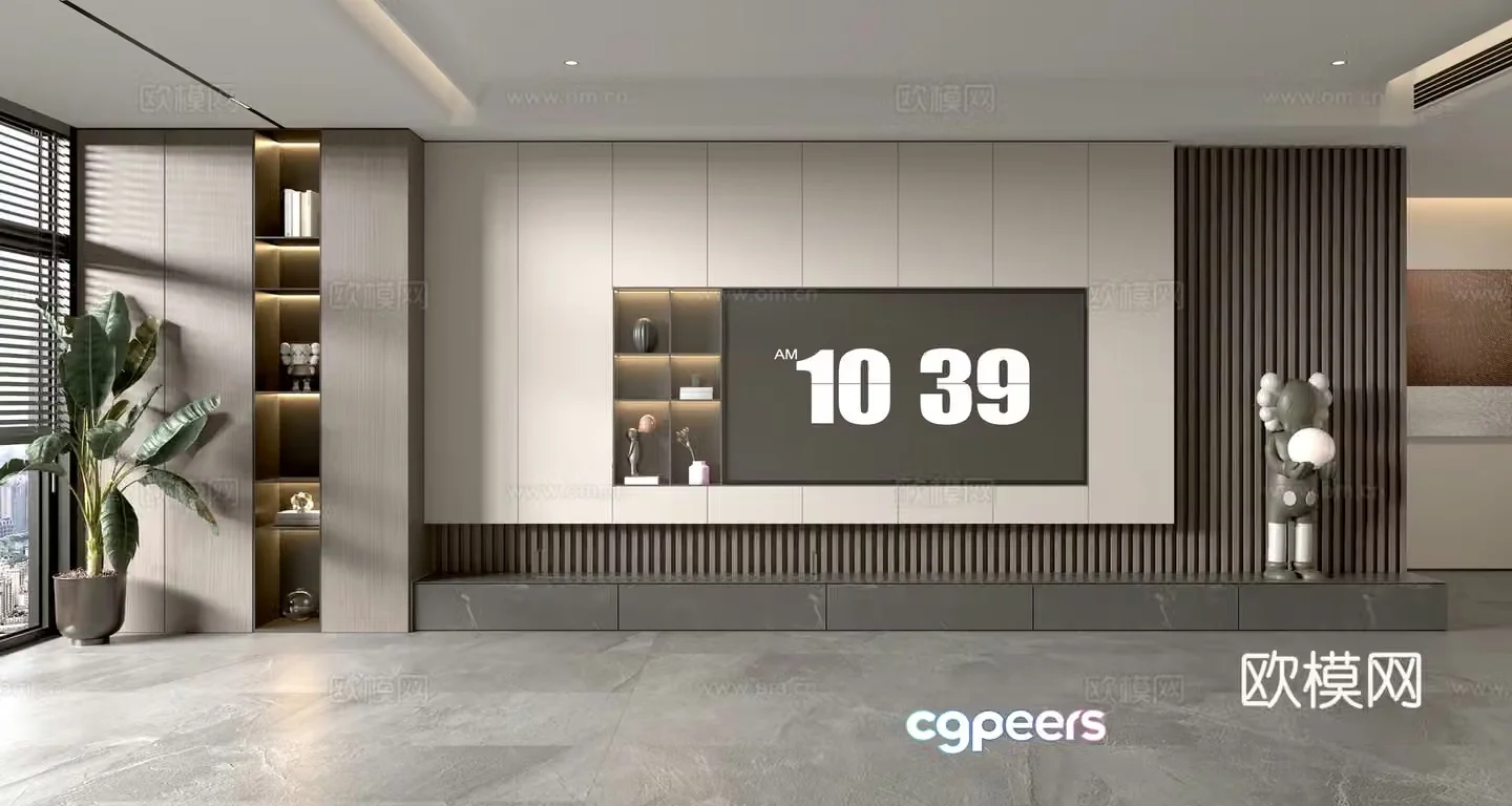Modern TV background wall TV wall full wall TV cabinet 3d model