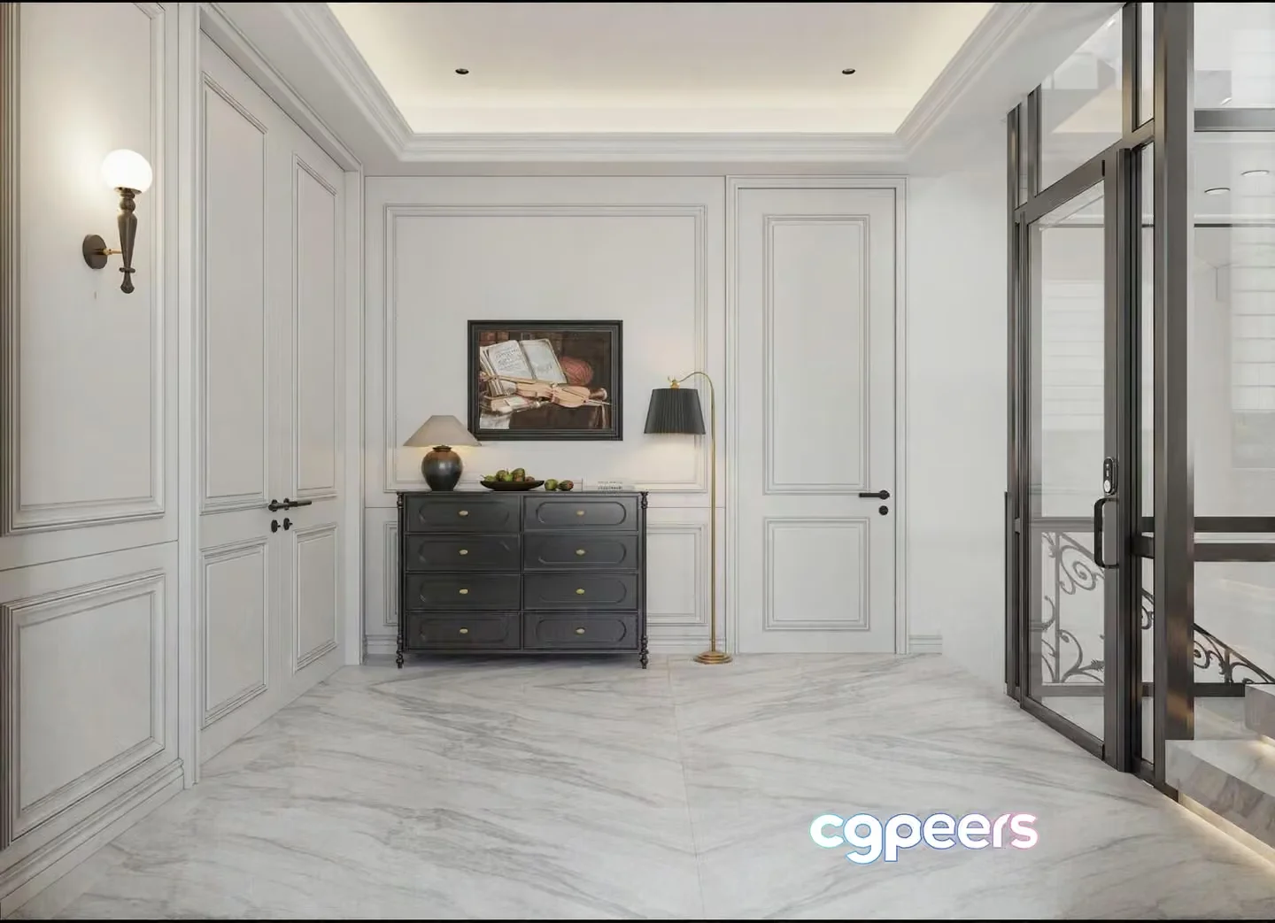 Modern White Hallway 3D Model – 10936 – VRAY Render