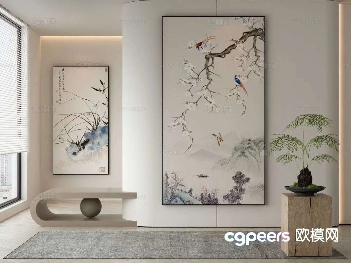 New Chinese style flower and bird painting decorative painting 3D model