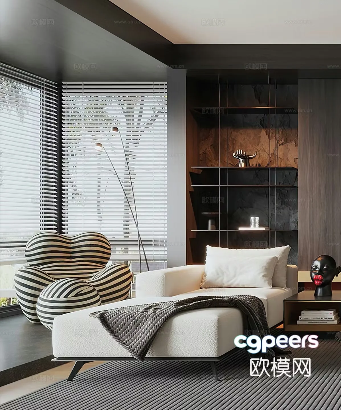 Modern leisure chair ornaments Italian leisure chair side table corner table floor lamp 3d model
