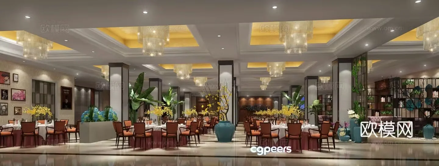 European style restaurant lobby open stall 3d model