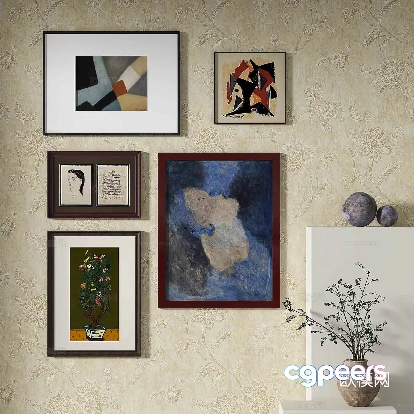 Simple European decorative painting retro painting hanging painting 3D model