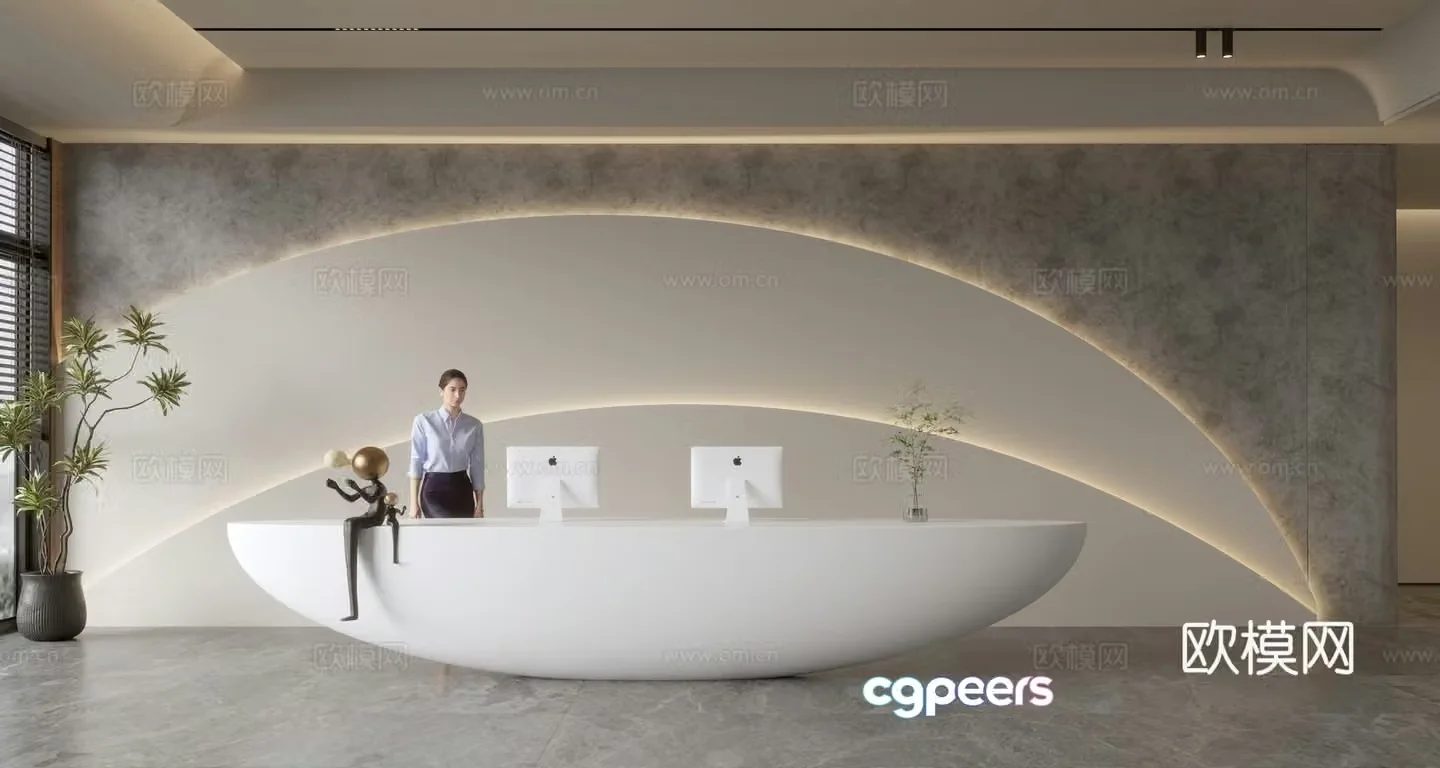 Modern company front desk reception area bar reception desk service desk company front desk background 3D model