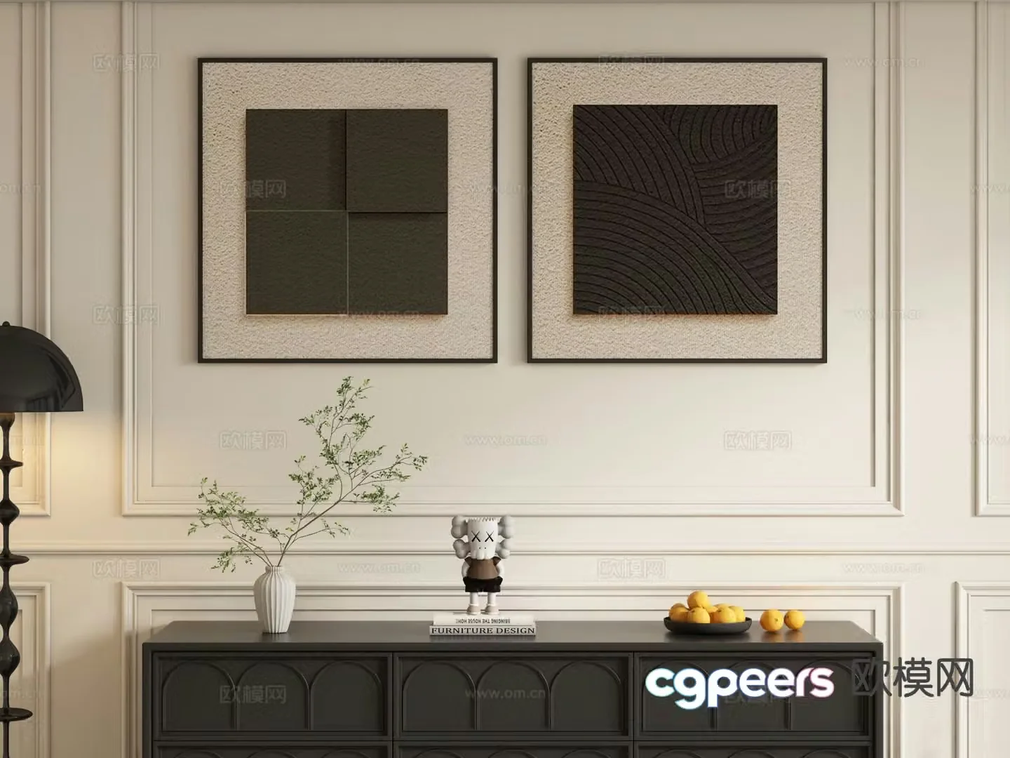 Modern minimalist decorative painting retro hanging painting 3D model