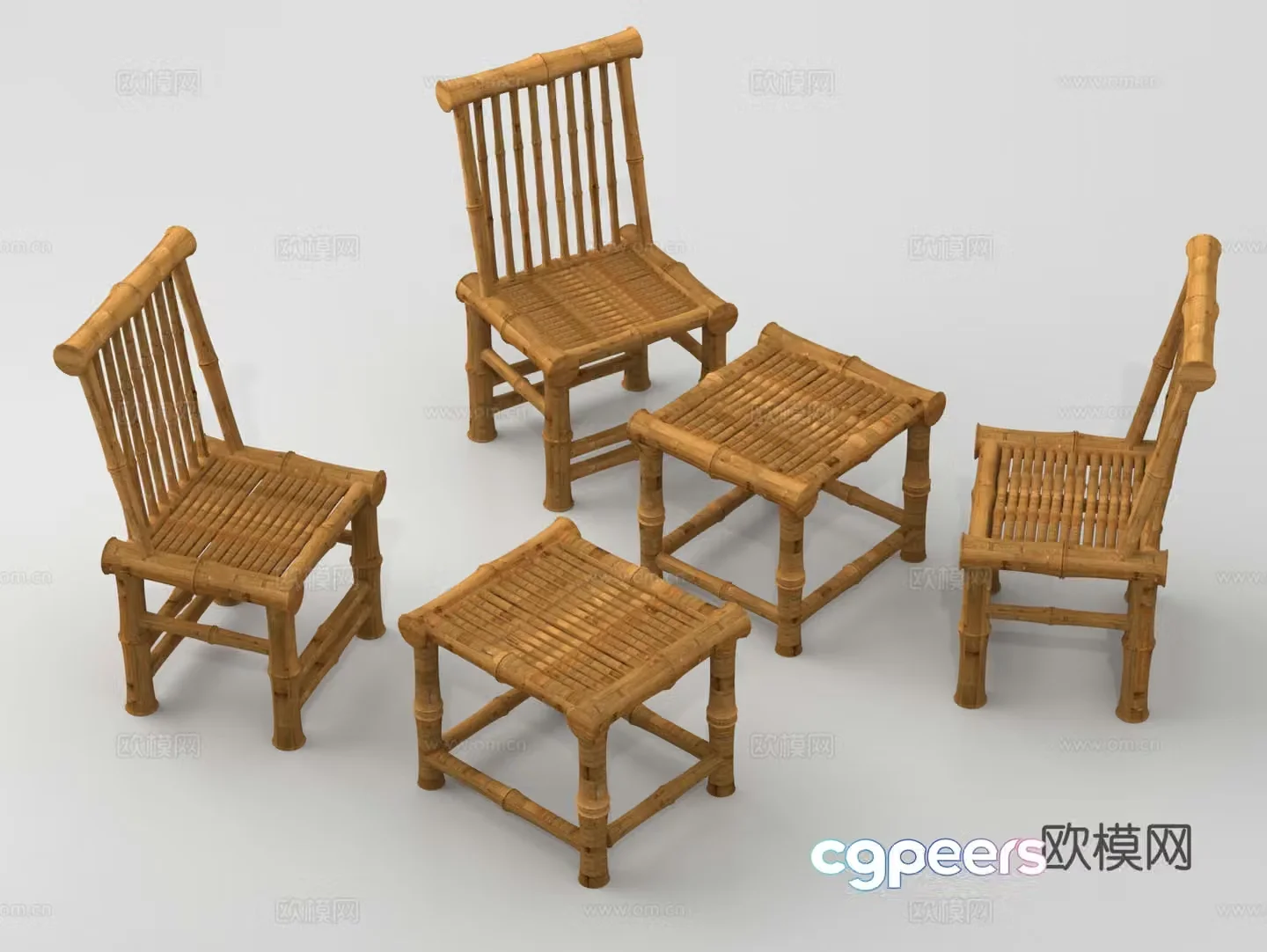 Leisure table and chairs bamboo weaving table and chairs outdoor bamboo chairs 3D model