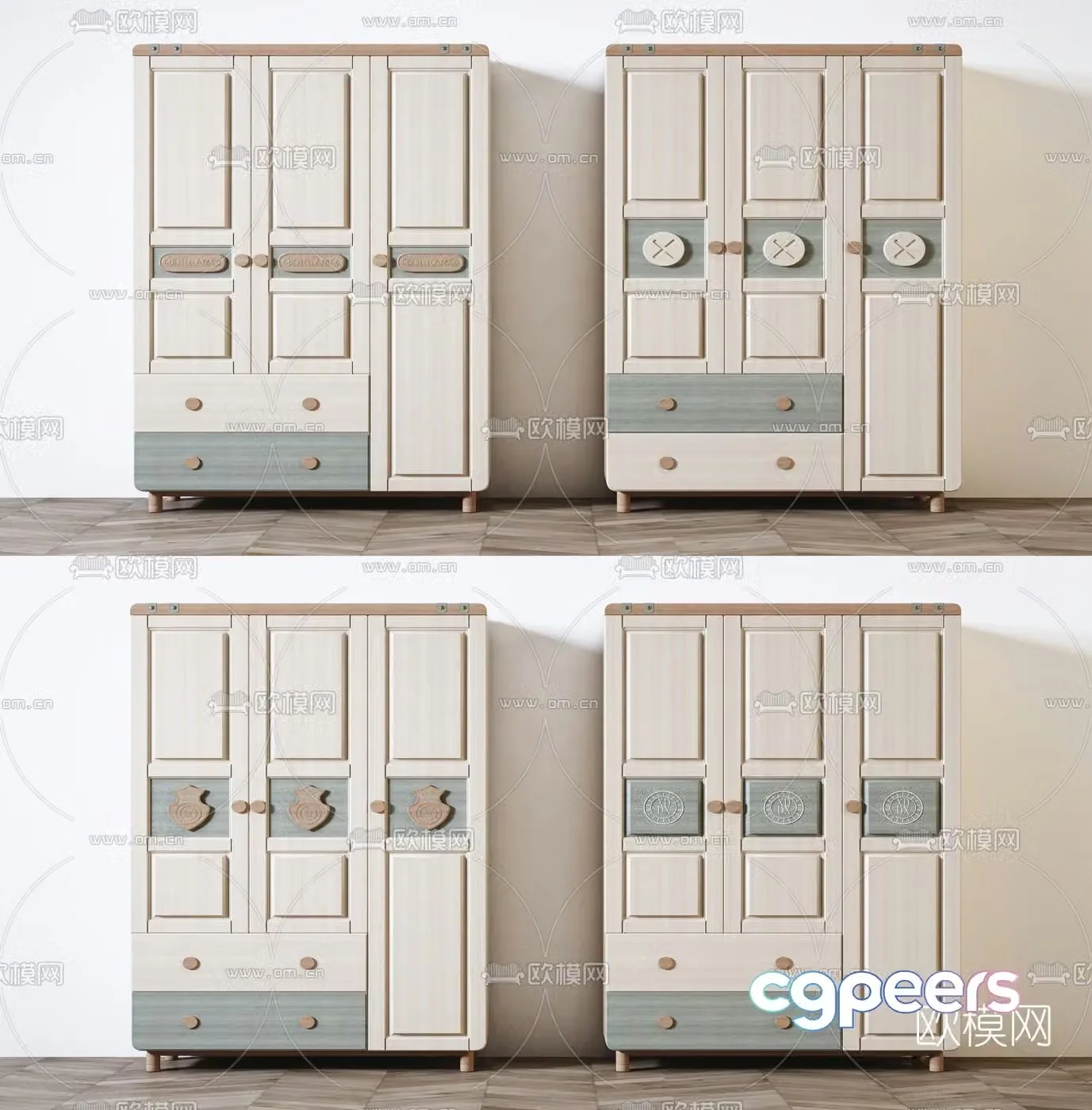Nordic solid wood children’s wardrobe 3d model