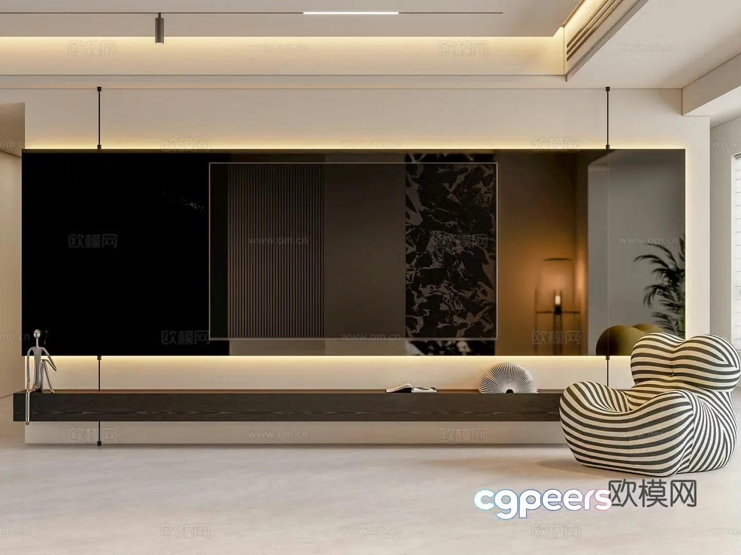 Modern TV background wall 3d model