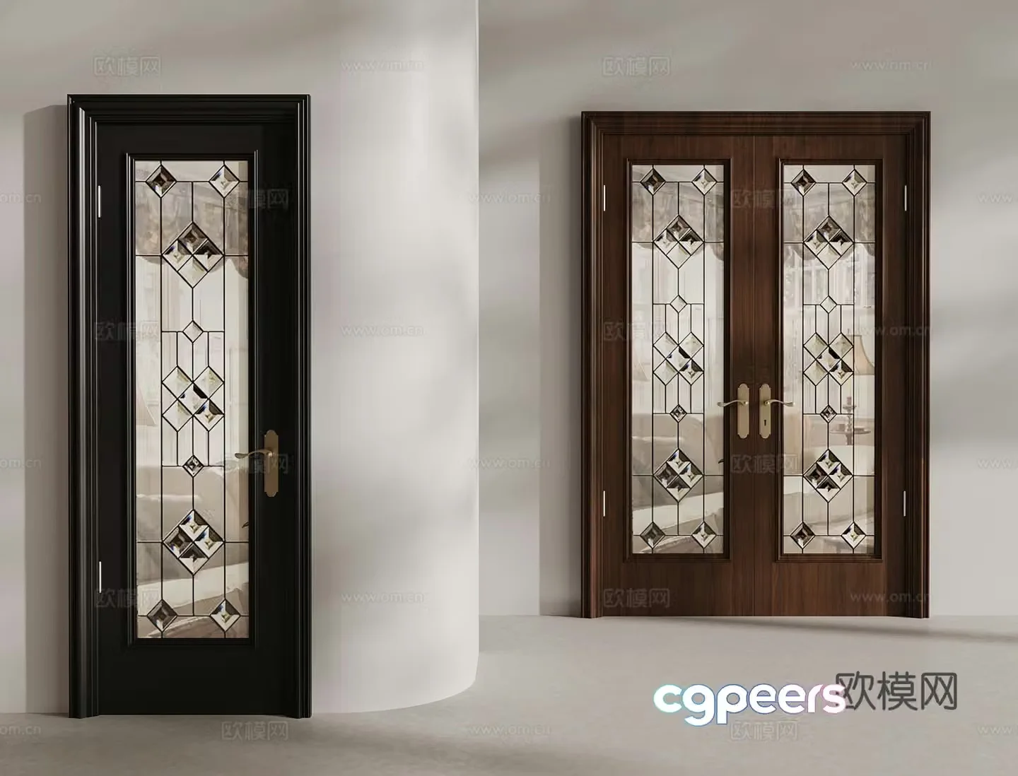 French double-opening door Single-opening door Glass door Indoor door 3D model