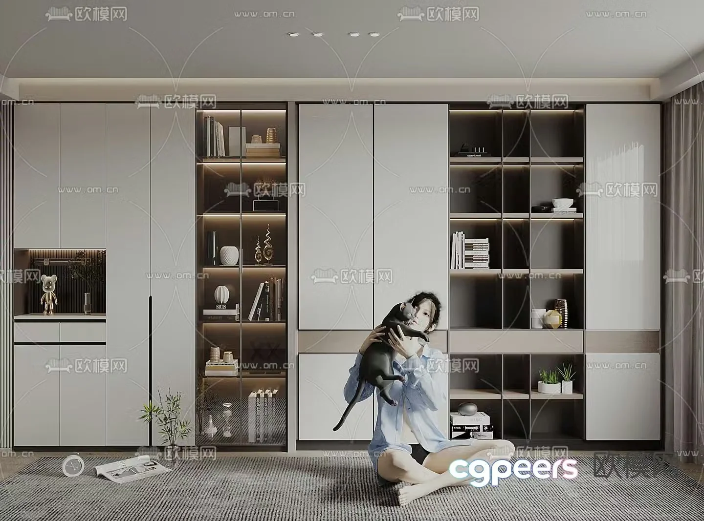 Bookcase Showcase Integrated Cabinet 3D Model