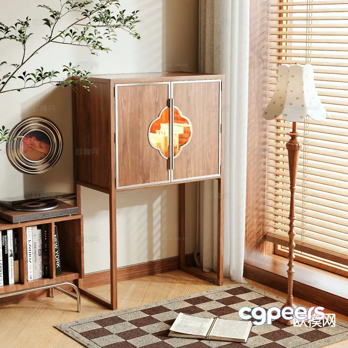 New Chinese style wooden cabinet tall cabinet entrance cabinet 3D model