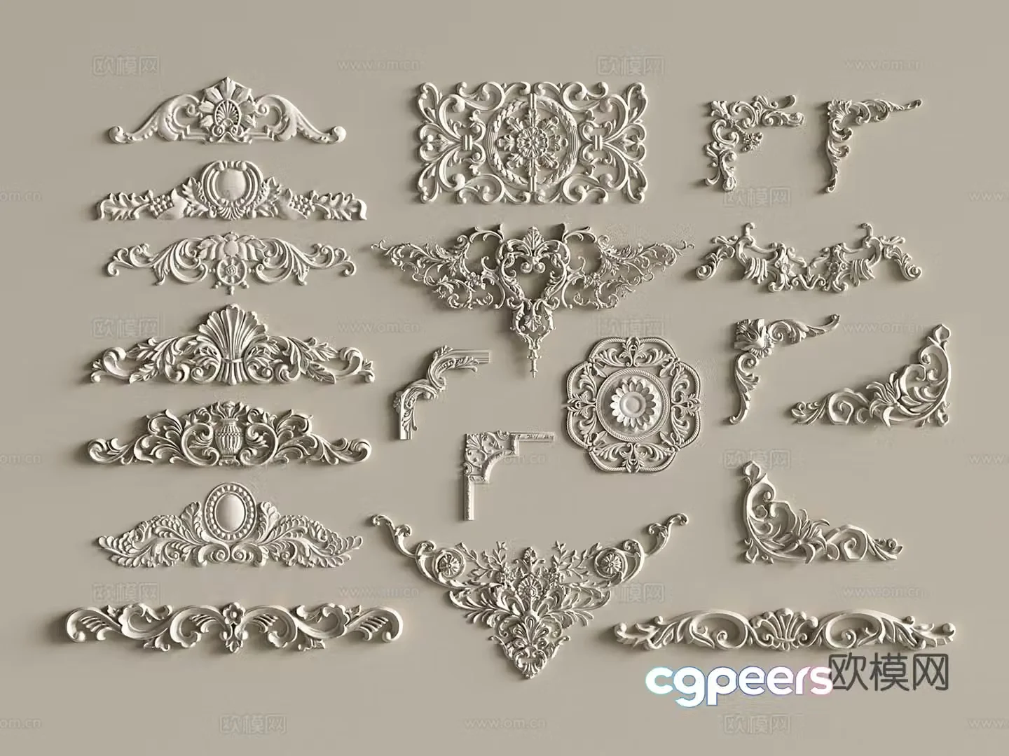 French gypsum carving European carving horn flower 3D model
