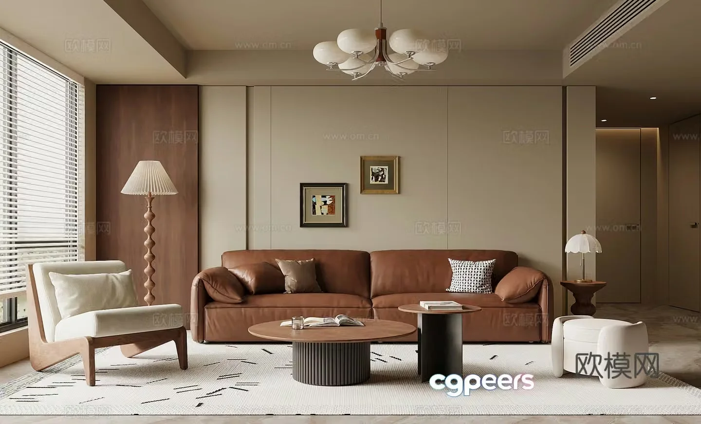 Middle-aged living room sofa coffee table combination 3D model