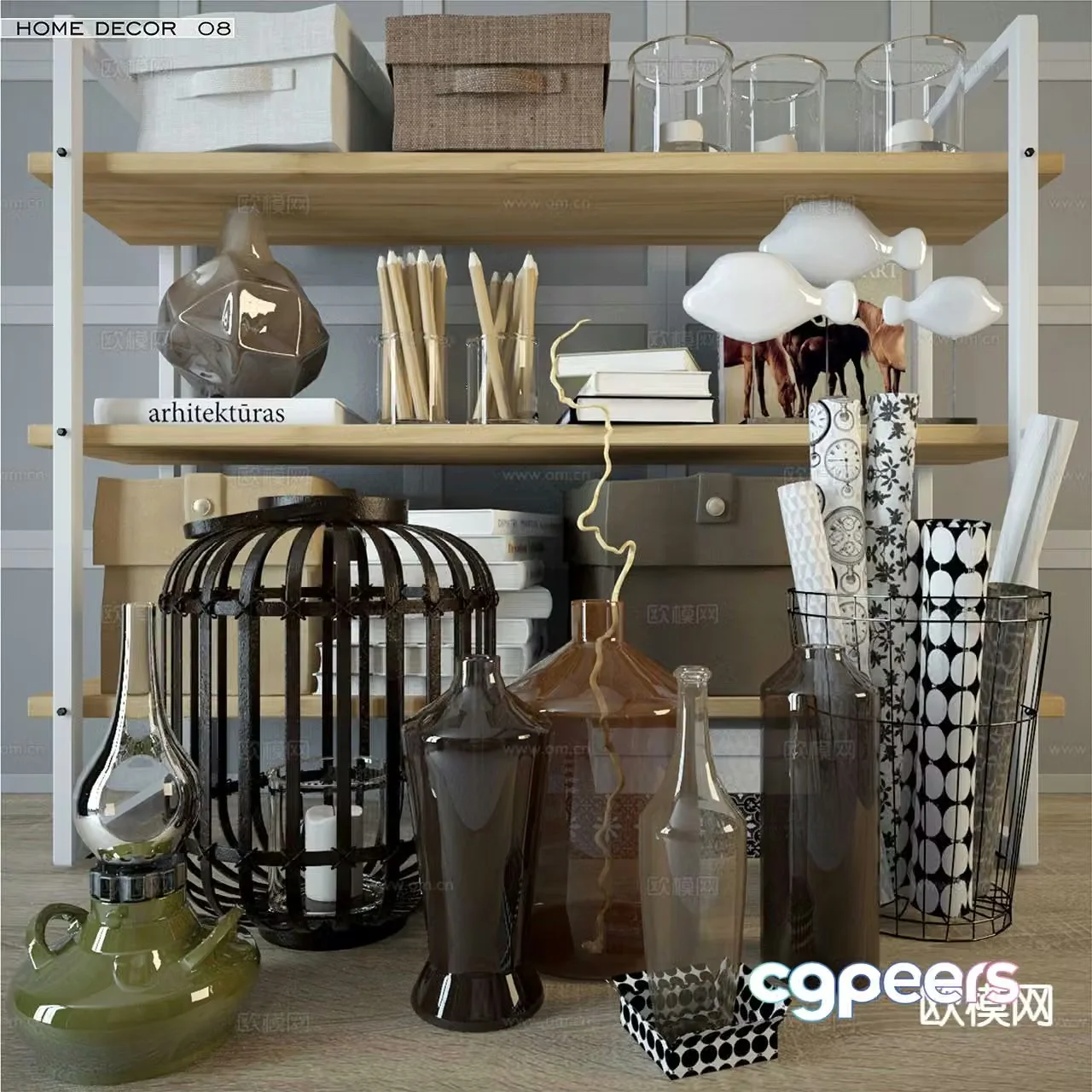 Modern tableware books vase 3d model