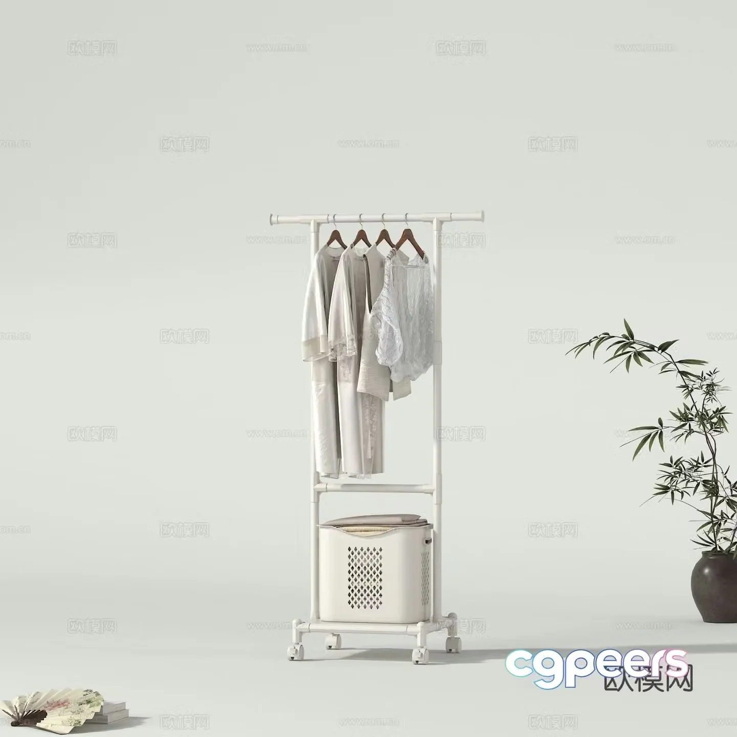 Floor-standing clothes rack dirty clothes basket clothes hanger 3D model