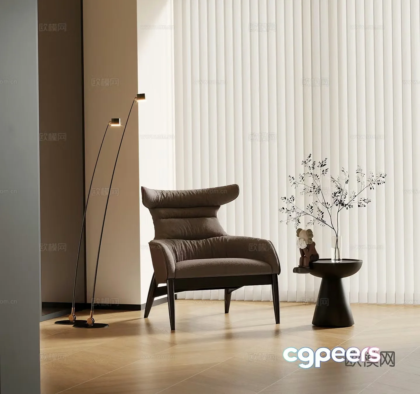 Casual sofa Modern casual sofa Single sofa Side table Floor lamp 3D model