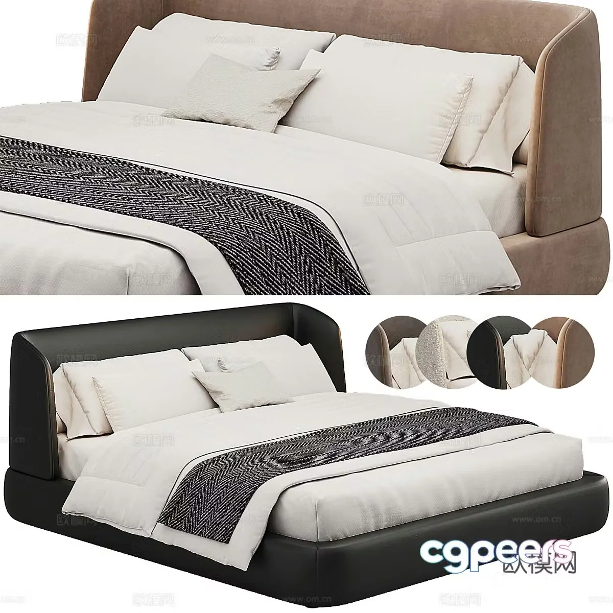 Modern Italian MisuraEmme Fabric Leather Double Bed 3D Model