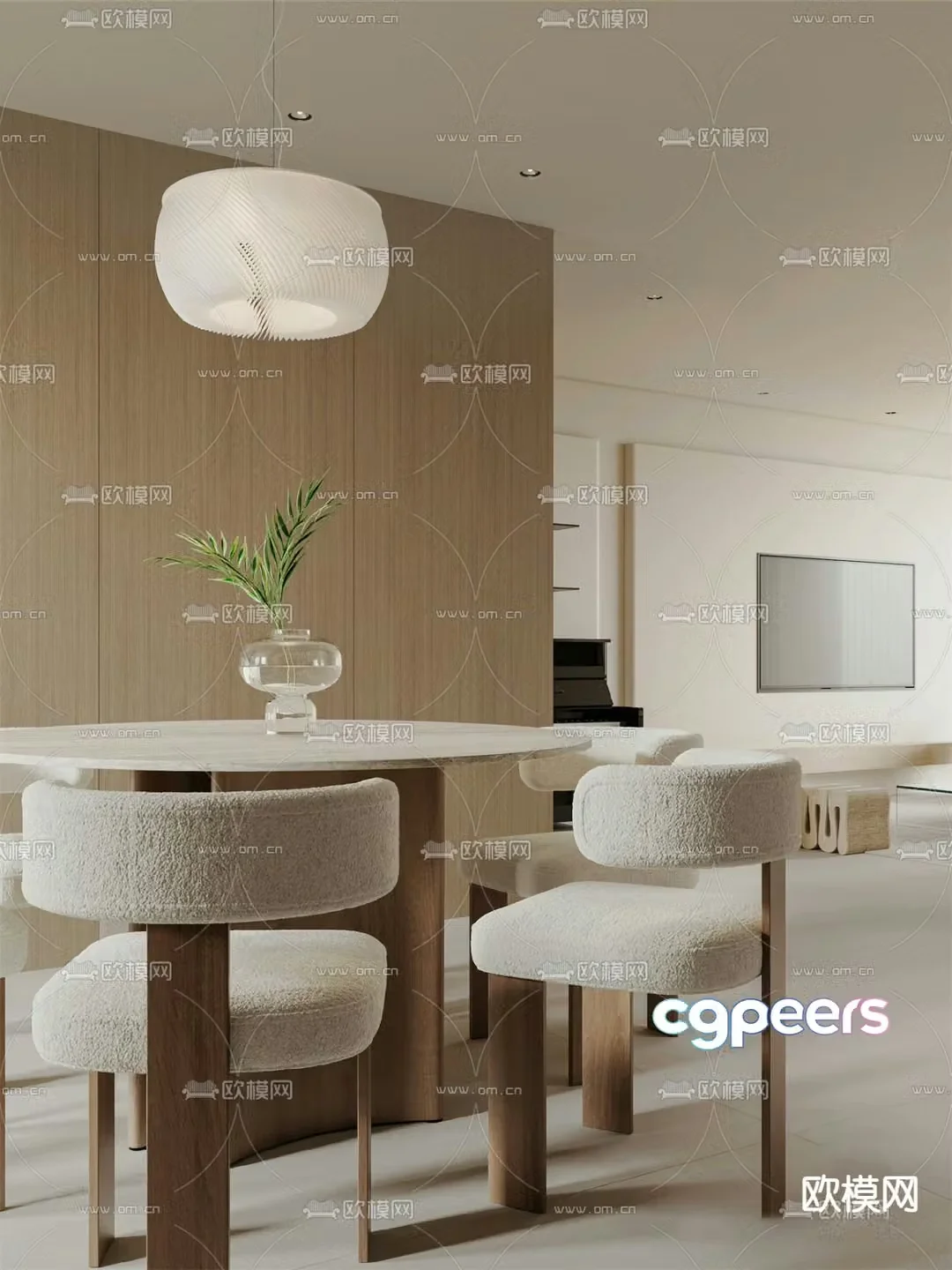 Wabi-sabi dining table and chairs round dining table 3d model