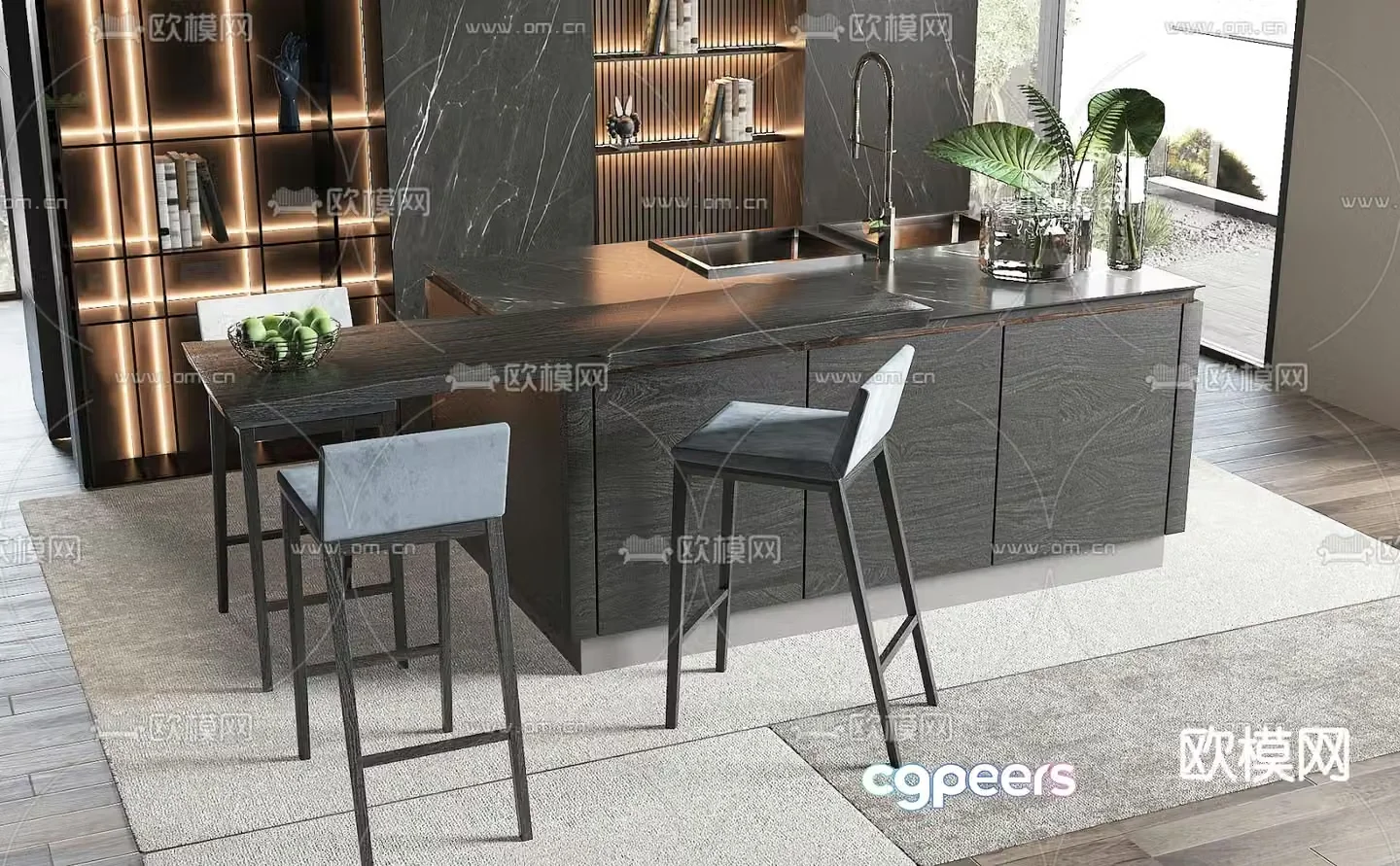 Island dining table and chairs Middle island counter bar 3D model
