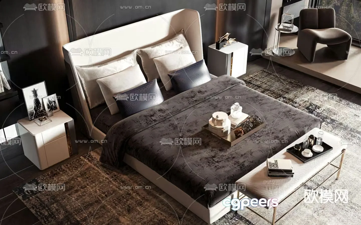 New Chinese style double bed 3d model