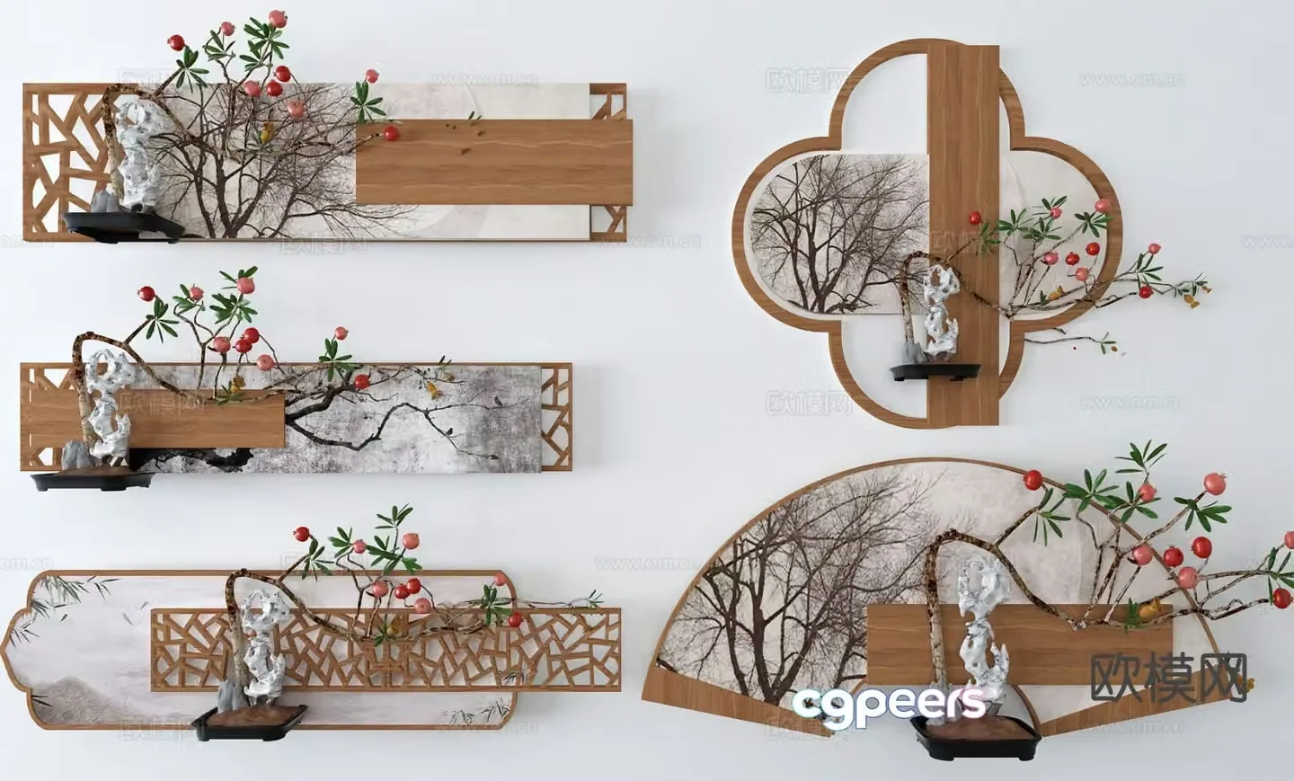 New Chinese style plant hangings Zen wall decoration 3D model