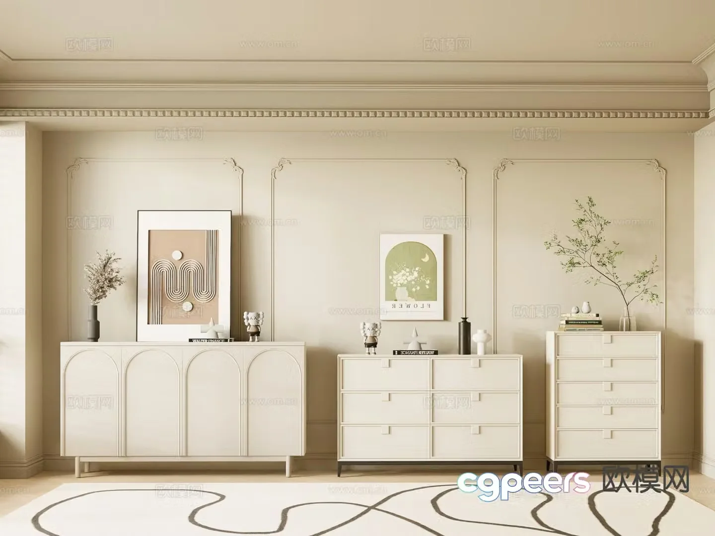 Cream style sideboard drawer 3d model