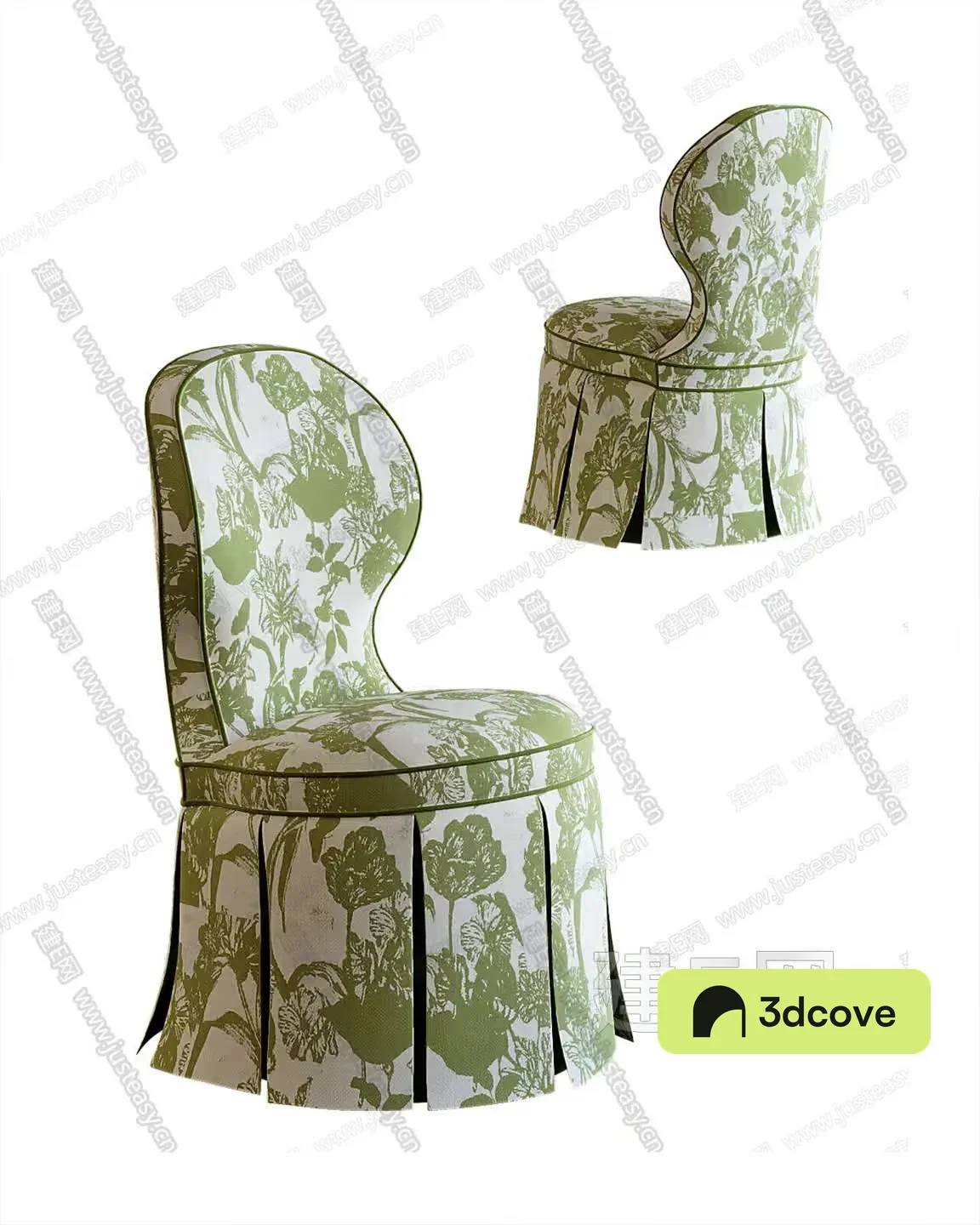 Floral-Patterned Green Chair